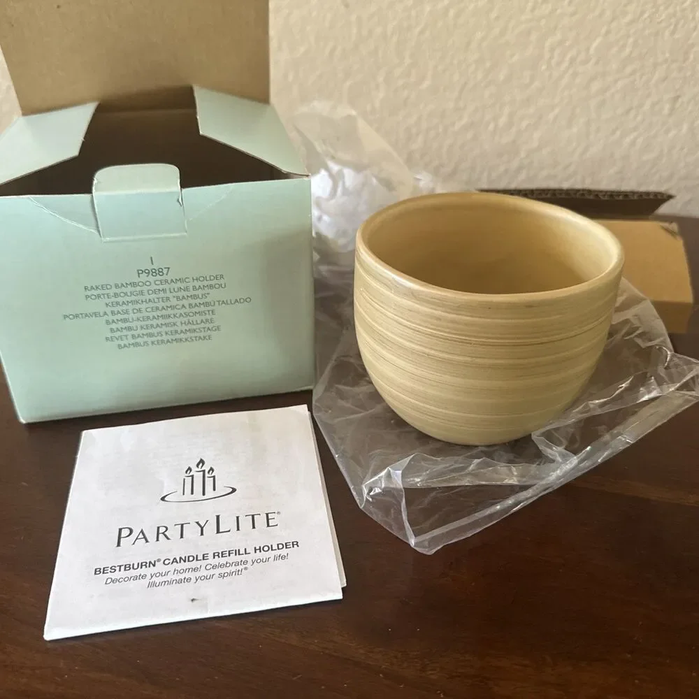 Vintage Retired Partylite raker bamboo ceramic holder retired nib p13d/p9887